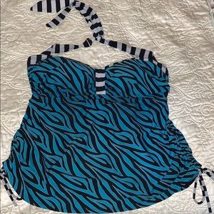 Blue Zebra Print Tankini Swim Top